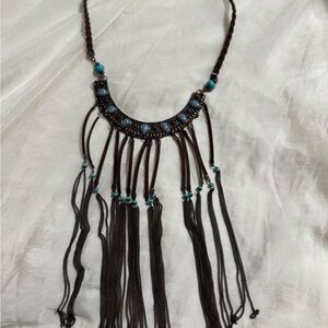 Bohemian Brown and Blue Fringe Necklace